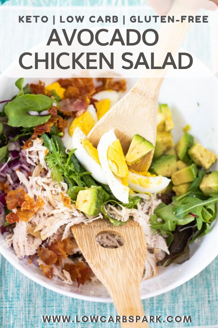 This easy keto chicken salad with avocado and bacon is full of flavor and very satisfying. It's made with wholesome ingredients that are very nutritious, easy to make, and loaded with healthy fats and fiber. 