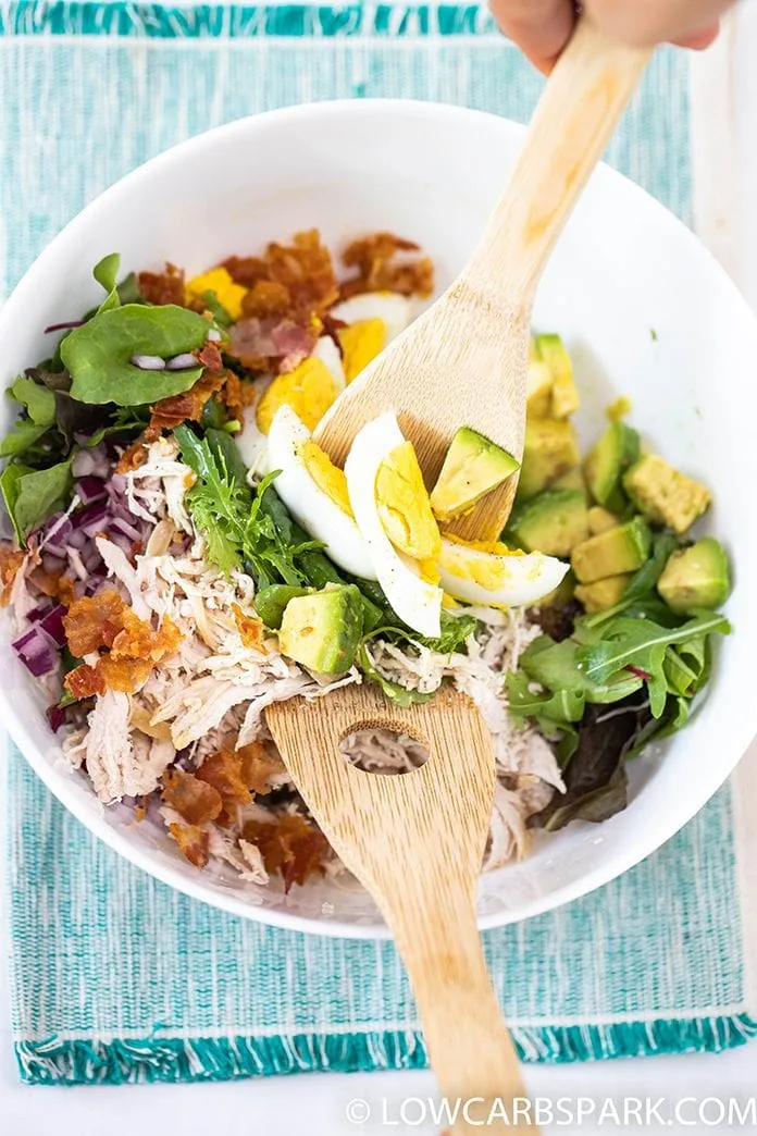 Easy Keto Chicken Salad Recipe 5 toss all the ingredients chicken salad lowcarbspark