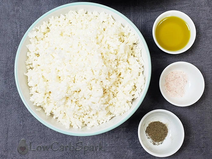 2 Ingredient Cauliflower Rice Recipe 3 grated cauliflower rice and low carb ingredients