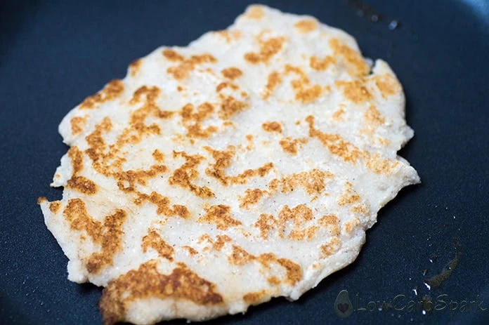 Easy Keto Tortillas 3 keto tortilla in the pan