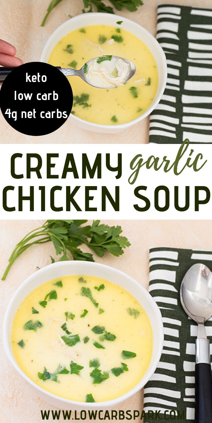 Super Creamy Garlic Shredded Chicken Keto Soup