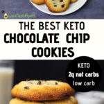 These keto chocolate chip cookies are crispy on the edges, chewy and soft in the center, buttery with sugar-free chocolate chips. They are only 2g net carbs per cookies, super easy to make with 7 ingredients and ready in less than 15 minutes. Enjoy the best keto cookies with all your family and friends! Recipe via @lowcarbspark | #keto #ketocookies #ketobaking #lowcarb