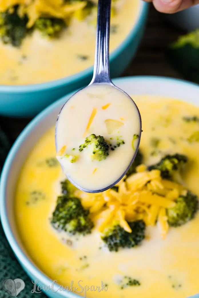 This broccoli cheese soup is creamy, delicious and ready in less than 30 minutes. A comfort meal with cheddar cheese and tender broccoli.
