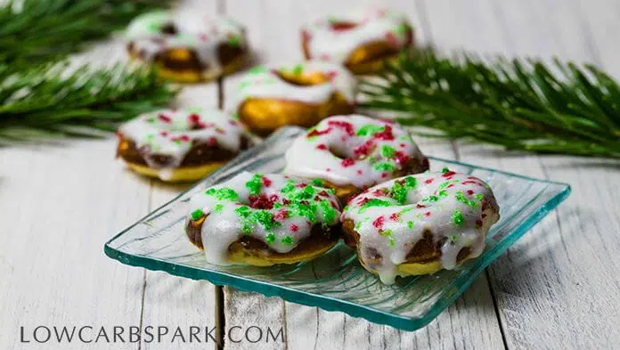 Bite-Size Low Carb Chocolate Glazed Keto Donuts 3 keto mini donuts christmas dessert