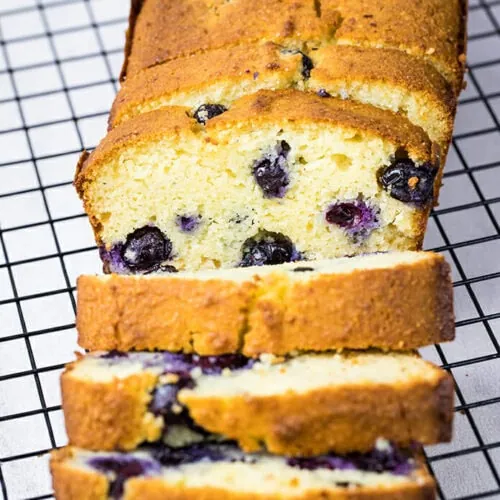 Easy Keto Blueberry Bread 8 This blueberry bread is not only a grain-free keto bread but also ready in less than one hour. Enjoy a warm and comforting keto bread with blueberries perfect for a keto breakfast or dessert. Recipe via @lowcarbspark | lowcarbspark.com