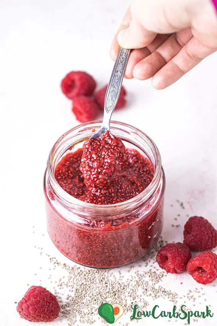 This 4 ingredients Raspberry Chia Seed Jam is ready in 10 minutes, and it's absolutely delicious.