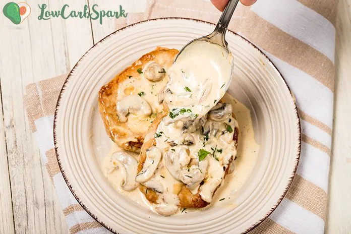 Pork Chops with Super Creamy Mushroom Sauce 3 Keto Pork Chops with Creamy Mushrooms Sauce is perfect for a super easy dinner. It’s ready to serve in less than 30 minutes and needs simple low carb ingredients. Think infused creamy garlic and herbs mushroom sauce with tender and juicy pan-seared pork chops.