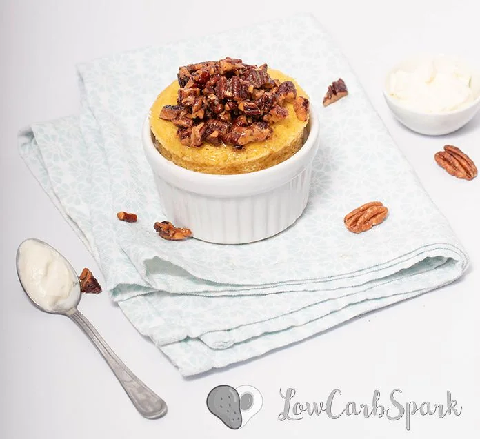 Easy Low Carb Keto Pecan Pie Mug Cake 2 keto mug cake with ice cream and pecans