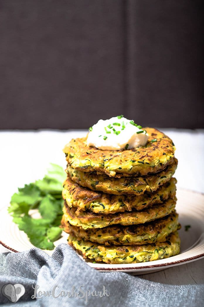 Zucchini fritters are one of my favorite dishes, and I’ve been making them for years now. This recipe is slightly adapted from the classic recipe I used before keto. You’ll see that instead of flour I use coconut flour and xanthan gum.  