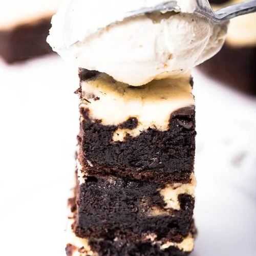 Keto Cheesecake Brownies 9 keto brownies with chocolate and vanilla ice cream