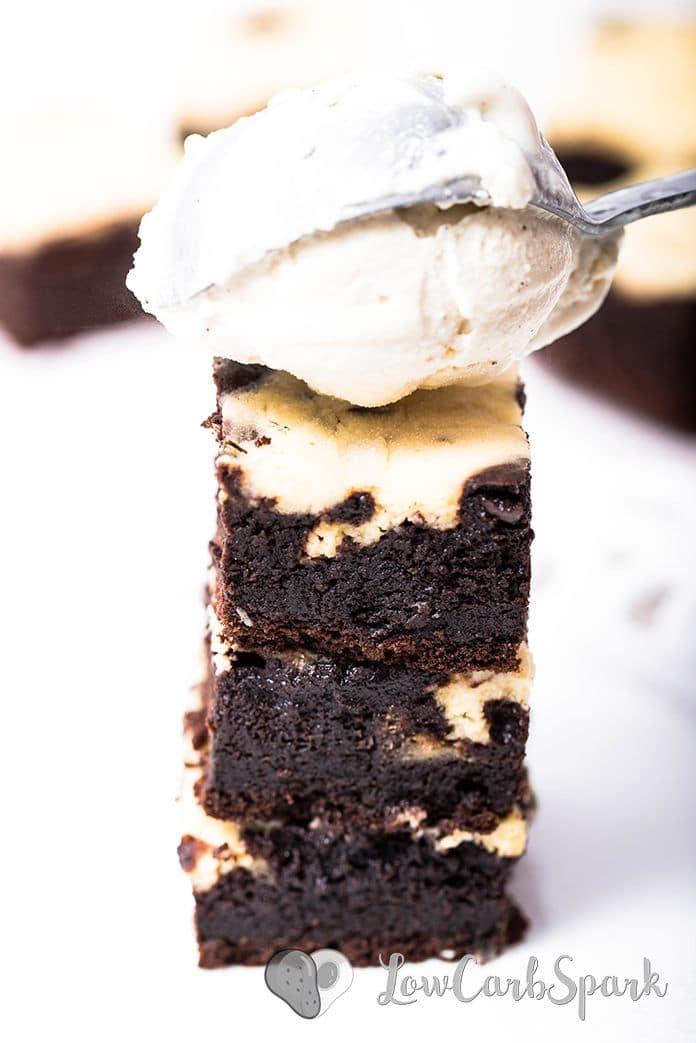 keto brownies with chocolate and vanilla ice cream