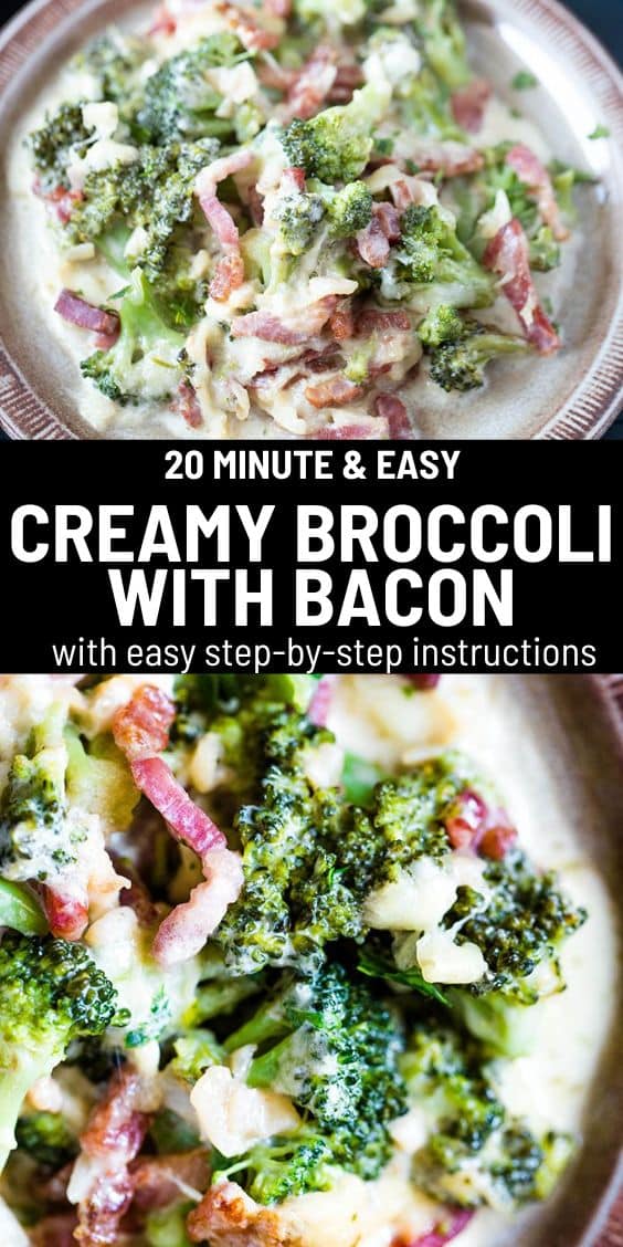 20 Minute Creamy Broccoli with Bacon