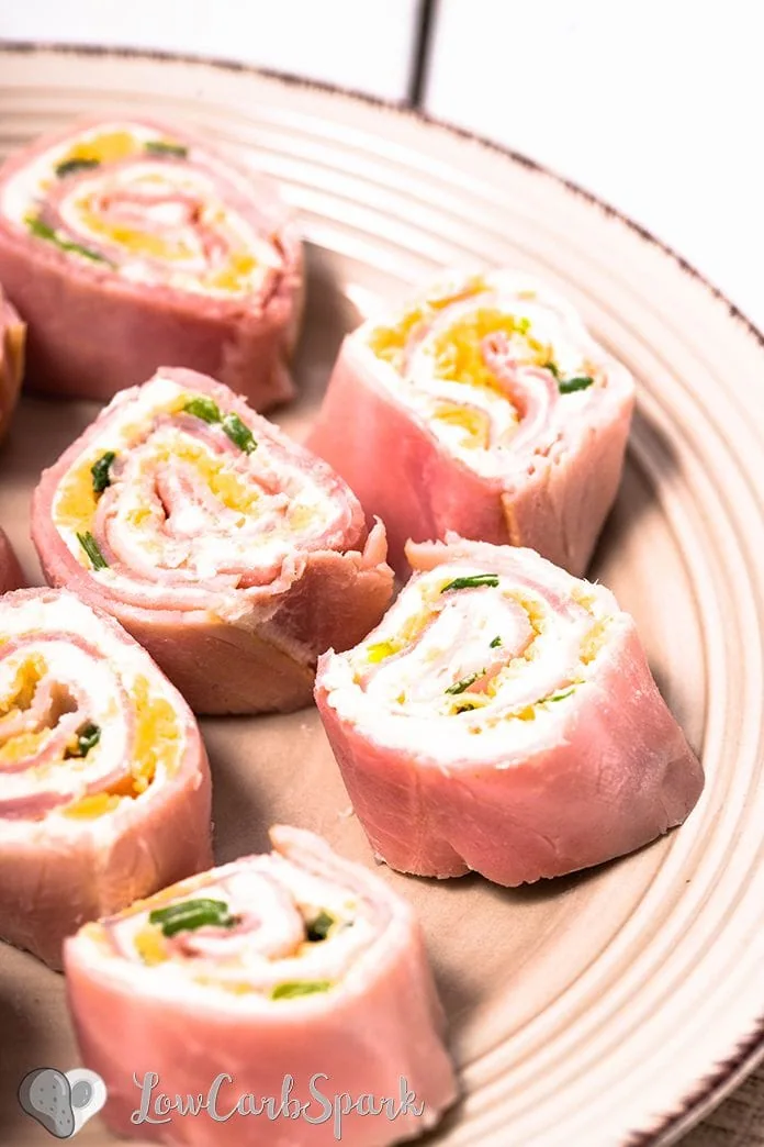 Cream Cheese and Cheddar Ham Roll Ups 2 cream cheese ham roll ups