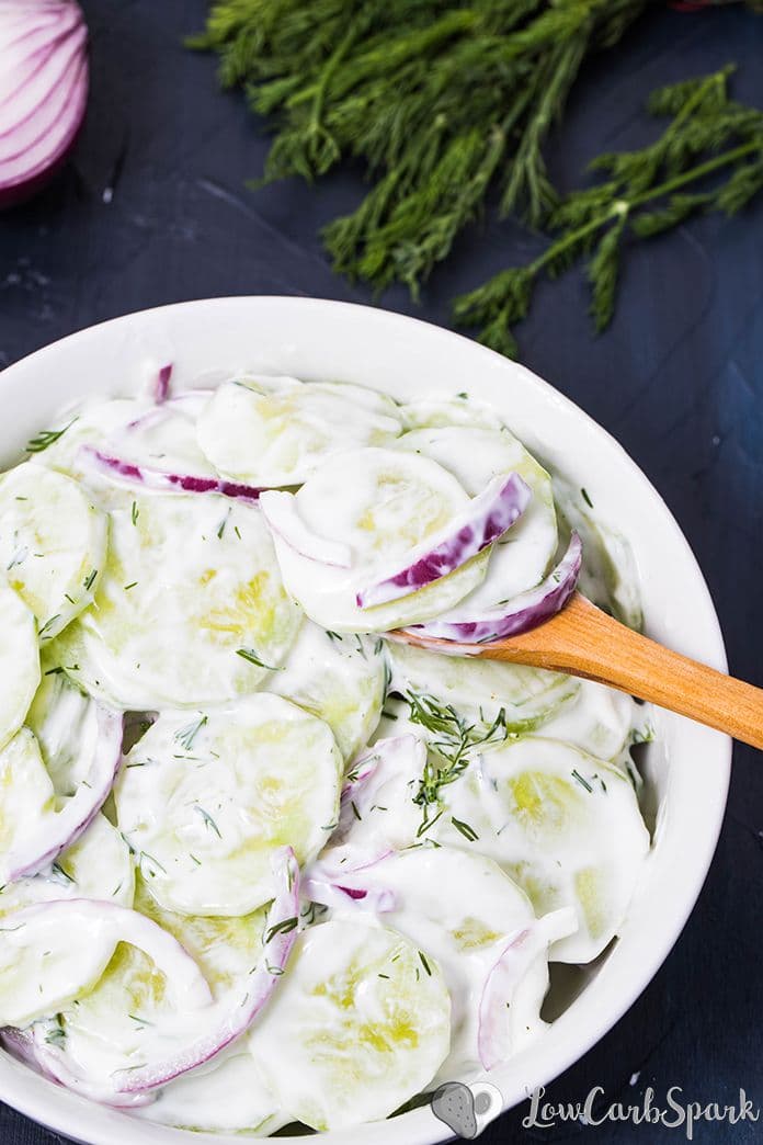 This German creamy cucumber salad is easy, refreshing, and crunchy. It's a summertime staple in our kitchen that's perfect for a potluck, BBQ and it's ready within minutes. 