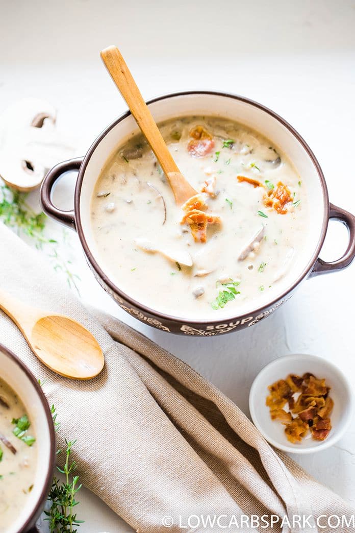 This Low Carb Cream of Mushroom Soup is hearty, silky, thick and delicious. 
