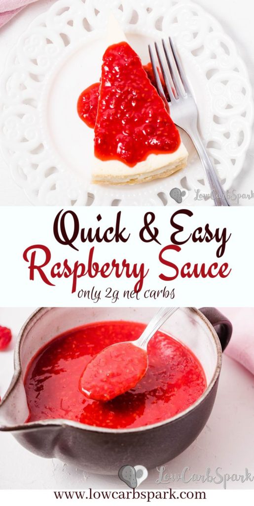 This Keto Sugar Free Raspberry Sauce is a low carb sauce, perfect as a topping for most desserts such as cheesecake or ice cream. This fantastic raspberry sauce is also gluten-free, grain-free and also sugar-free. #raspberrysauce