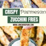 These crispy baked zucchini fries are delicious, satisfying, cheesy, and easy to make. Enjoy these fries as a keto healthy snack, appetizer or side dish for just 1.3g carbs a serving.