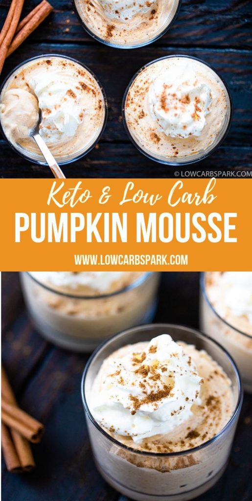This low carb and keto pumpkin mousse is so fluffy and tastes exactly like a pumpkin pie filling. Enjoy a no-bake sugar-free dessert that is airy, smooth, and has the right amount of fall flavors. It's made with just six ingredients and extremely easy to whip up.