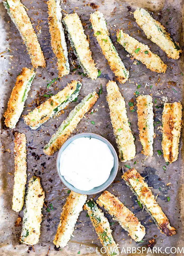 Crispy Parmesan Baked Zucchini Fries 6 zucchini fries with parmesan lowcarbspark