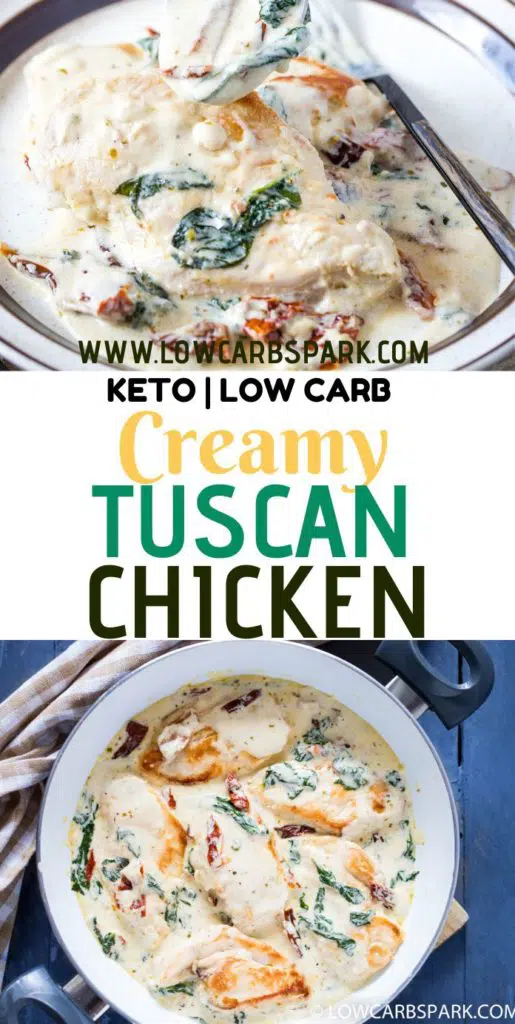 This creamy Tuscan Chicken is an incredible delicious recipe that everyone loves. It's made with fresh spinach, cream, parmesan cheese and dried tomatoes. You have to try it!