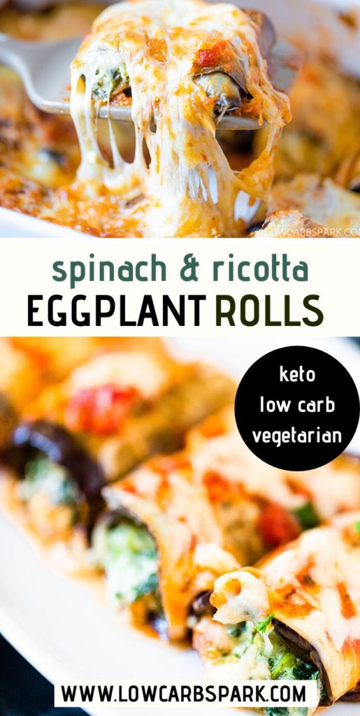 These baked eggplant rolls are filled with creamy ricotta and spinach filling. You'll love these gluten-free, vegetarian eggplant rolls that are super low carb, light, meat-free, and the perfect comfort food. Recipe via @lowcarbspark!