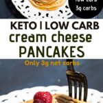 These cream cheese pancakes are gluten-free and perfect for a low-carb breakfast. Just mix a few ingredients to make this delicious egg-fast friendly recipe. It's so easy to whip up super healthy light and fluffy breakfast pancakes.