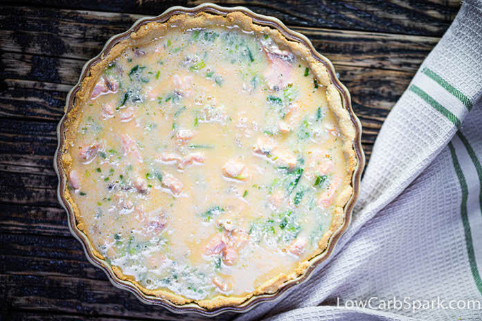 salmon quiche ready to be baked