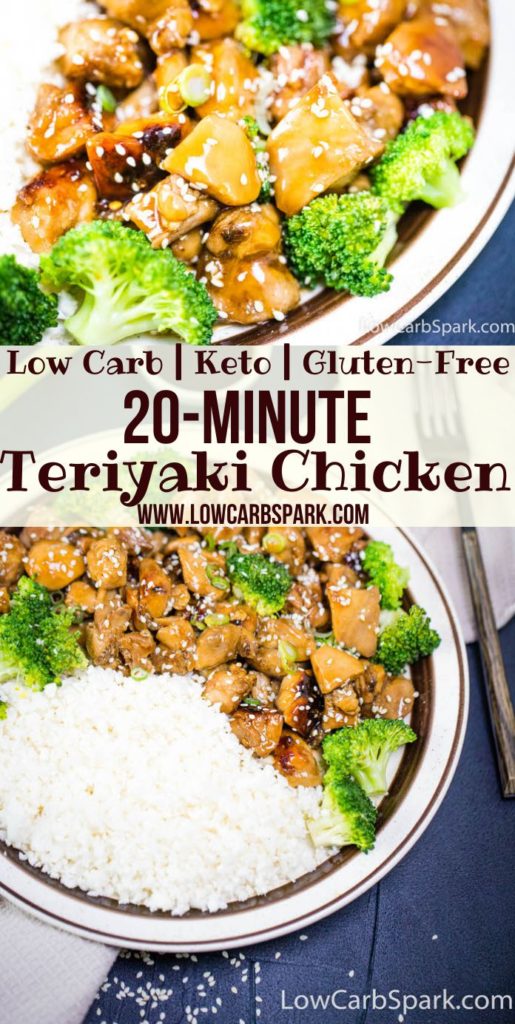 This Keto Teriyaki Chicken is my latest obsession not only because it’s a one-pan meal but because it tastes like my favorite Asian take-out. And it’s one of those ready in less than 20 minutes dinners that everyone loves. Beautifully roasted chicken-fried tossed with an incredibly delicious keto sugar-free teriyaki sauce.