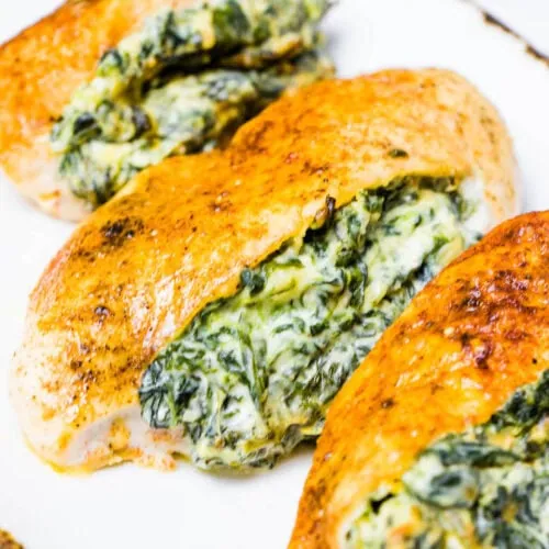 Cream Cheese Spinach Stuffed Chicken Breast 10 Delicious chicken breast stuffed with creamy and cheesy spinach, cream cheese filling baked in the oven is super juicy and tasty. This meal is family-friendly and super quick to make.