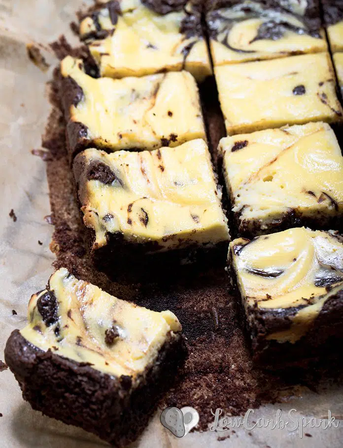 Keto Cheesecake Brownies 7 Super easy to make keto cheesecake brownies with a thick layer of cream cheese and moist brownies.