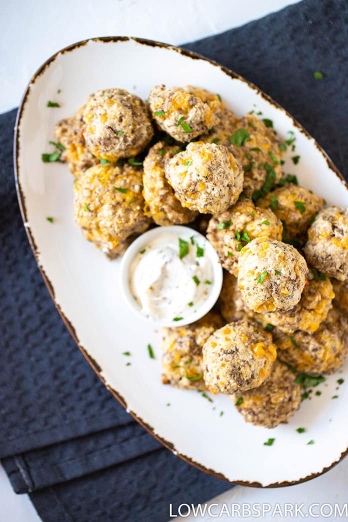 The most delicious sausage balls served with ranch dressing