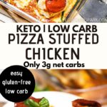 PIZZA STUFFED CHICKEN is a quick and tasty recipe that everyone loves. It's super low carb and easy to make. This low carb chicken recipe is ready in under 45 minutes with just a few low carb ingredients. Enjoy a family-friendly chicken recipe.