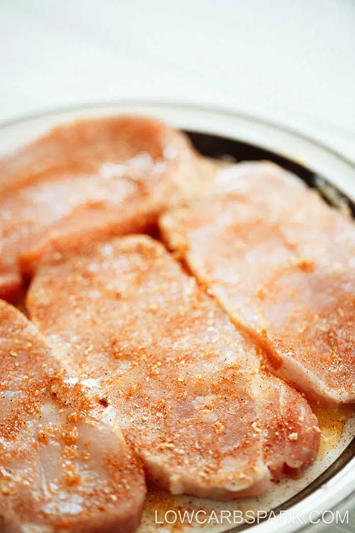 Air Fryer Pork Chops and Crispy Garlic Broccoli 3 season the pork chops