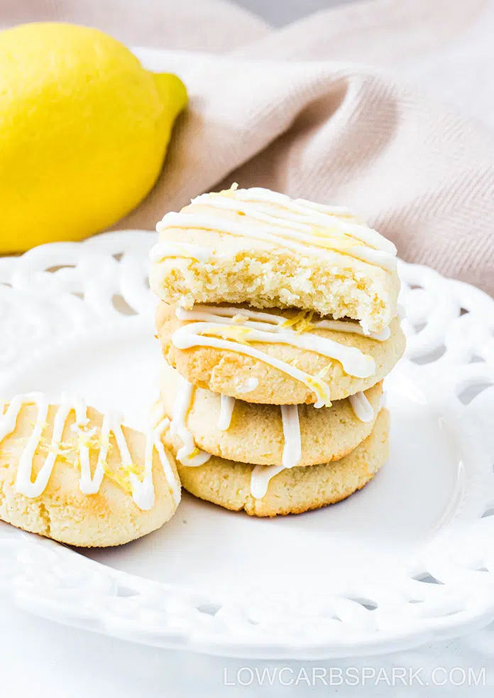 These sugar-free lemon cookies are extremely soft on the inside, crispy on the outside and packed with lemon flavor. Drizzle them with my two ingredients, keto lemon glaze, and everyone will love them. 
