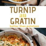 This turnip au gratin is simply made with thinly sliced turnips, heavy cream, and grated cheese, and it's ultimate comfort food. This turnip gratin is super rich, creamy, and comforting. It's the perfect side dish for holiday dinners and extremely easy to whip up. Are you missing potatoes on a low carb intake? Well it's time to discover this fantastic vegetable: turnip that has only 4g net carbs per cup and tastes exactly like potatoes.