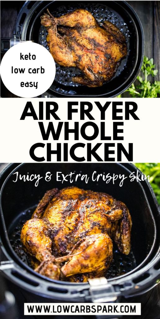 This AMAZING Air Fryer Whole Chicken recipe is so easy, and the result is incredible - juicy with irresistible crispy and tasty skin. With just a few ingredients and minimal preparation, you can enjoy perfectly cooked rotisserie chicken in under one hour. It’s the best chicken with crispy skin and perfect for a busy weeknight dinner.