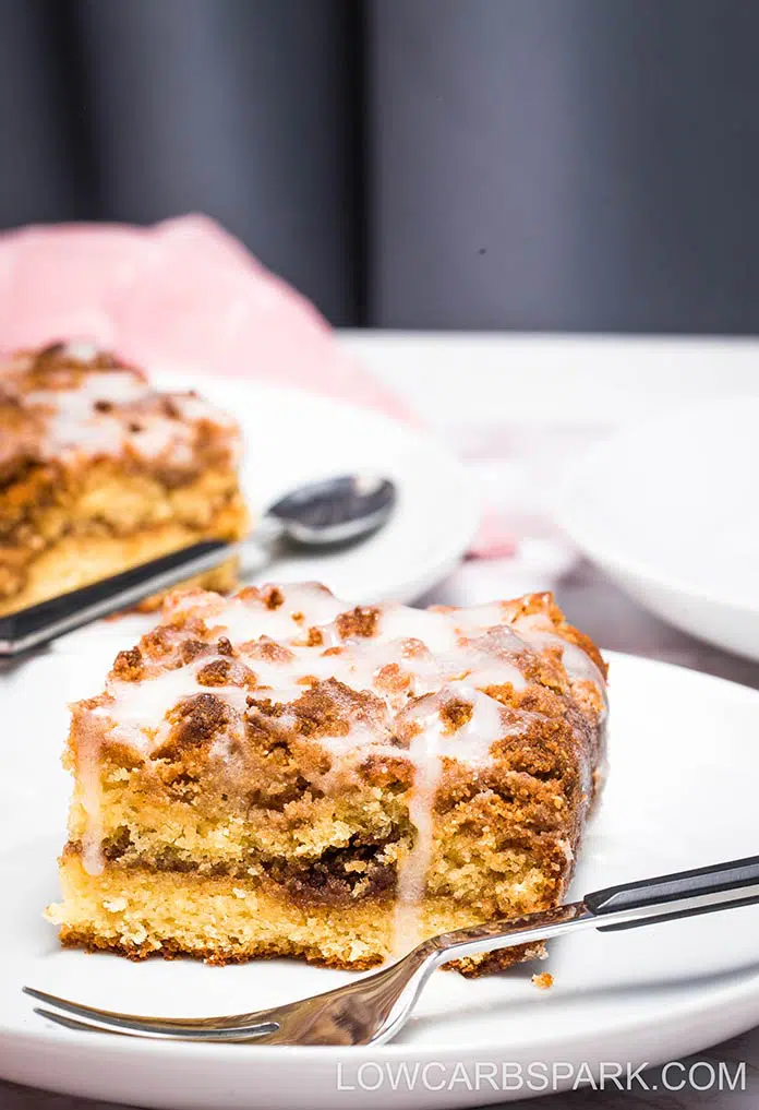 Make the best keto coffee cake that's a soft and moist sponge cake topped with a buttery streusel topping containing cinnamon and occasionally nuts. This crumb coffee cake tastes best with a cup of coffee in the morning or afternoon. 