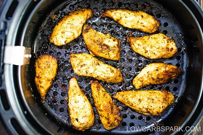 Juicy Air Fryer Naked Chicken Tenders 6 These Air Fryer Naked Chicken Tenders are wonderfully juicy, coated with a delicious chicken seasoning, and cooked to perfection. It's super simple, quick, and incredibly delicious! This is great for anyone on a keto, low-carb, or paleo diet.