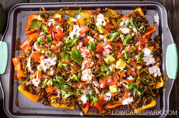Low Carb Nachos with Mini Peppers - 6g Carbs 4 The Best Keto Loaded Nachos with Bell Pepper ready in under 25 minutes.