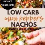 These low carb Tex-Mex nachos with peppers are loaded to the MAX! Enjoy baked keto nachos by cooking them and top topping with cheese, beef, Picco de Gallo, and salsa. They're a great keto snack, party appetizer, or quick dinner.