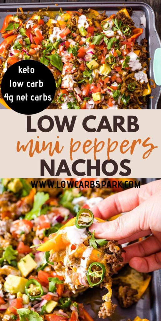 These low carb Tex-Mex nachos with peppers are loaded to the MAX! Enjoy baked keto nachos by cooking them and top topping with cheese, beef, Picco de Gallo, and salsa. They're a great keto snack, party appetizer, or quick dinner.