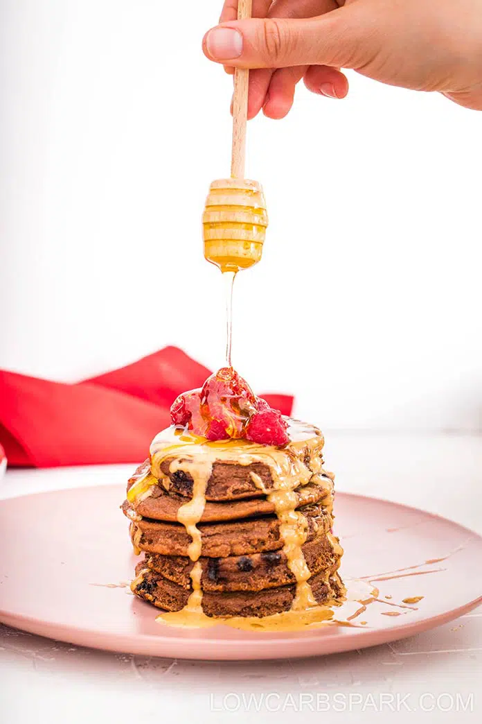 The Best Double Chocolate Protein Pancakes 6 No-blender, one bowl protein pancakes made without oats, bananas, refined sugar, or wheat flour! Made with protein powder, eggs and coconut flour, these pancakes pack 15 grams of protein.