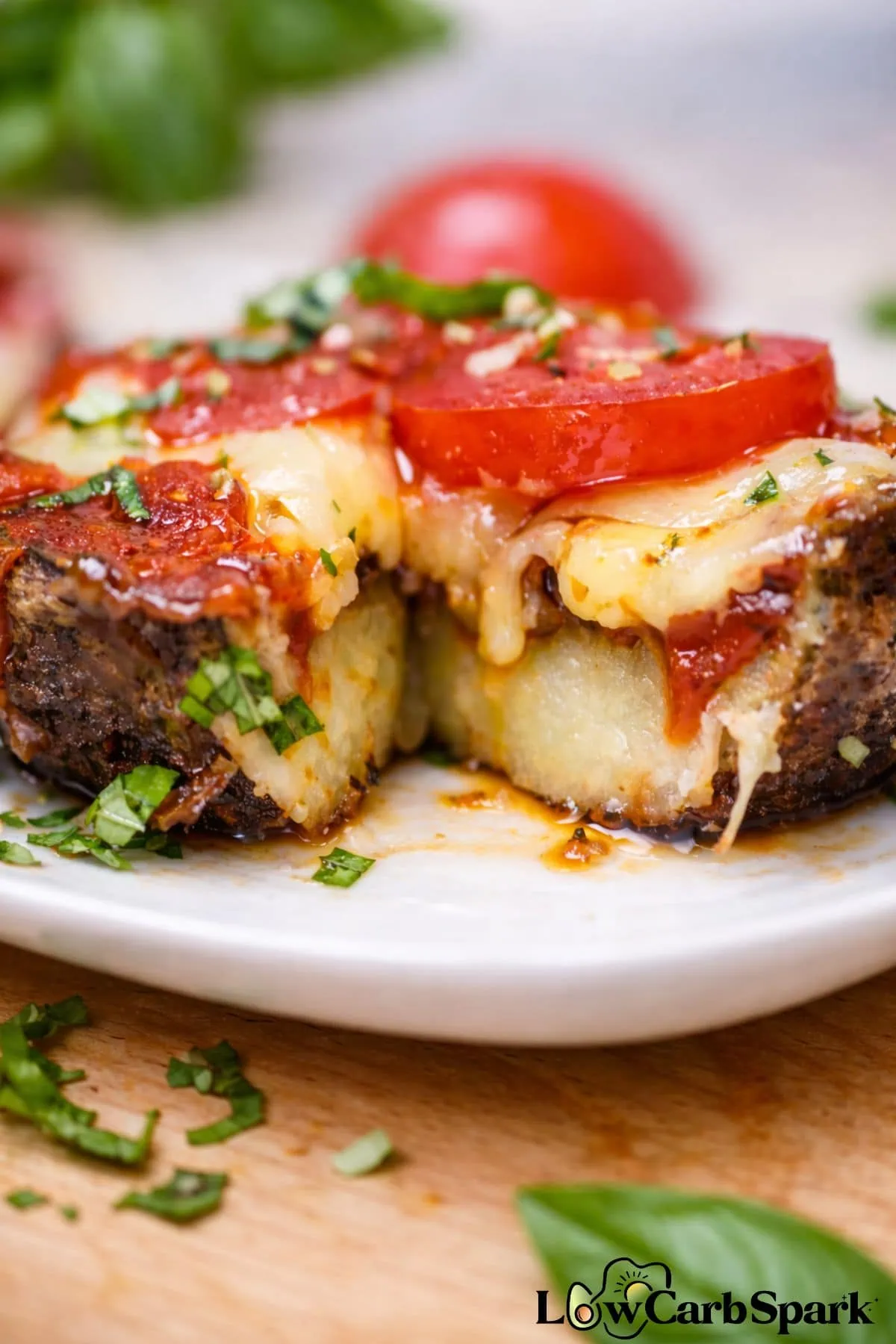 10-Minute Portobello Mushroom Pizza 4 Portobello mushroom pizza with a piece removed to show the inside texture