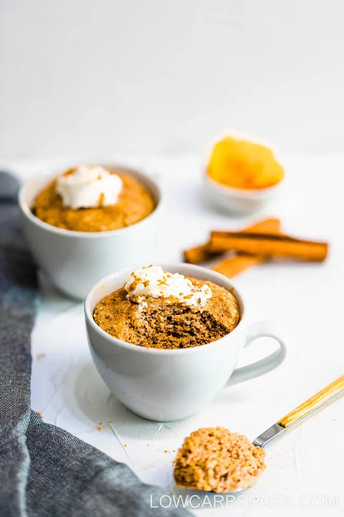 Keto Pumpkin Mug Cake - Ready in 3 minutes! 2 easy keto low carb pumpkin mug cake