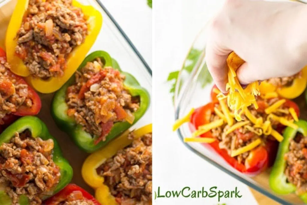 Healthy Keto Stuffed Peppers 7 how to make keto stuffed peppers saute the onion and garlic fill and bake