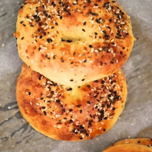 The Best Keto Bagels 10 baked keto bagels on a baking sheet