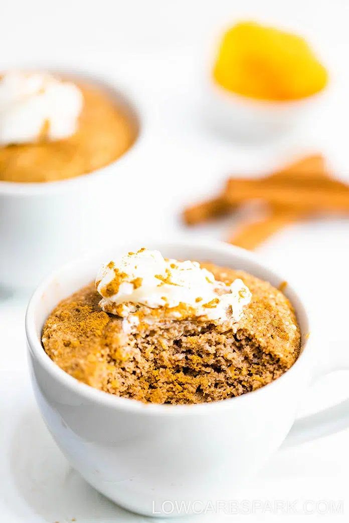 Keto Pumpkin Mug Cake - Ready in 3 minutes! 9 sugar free pumpkin mug cake