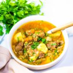 hearty beef stew with turnips and low carb vegetables