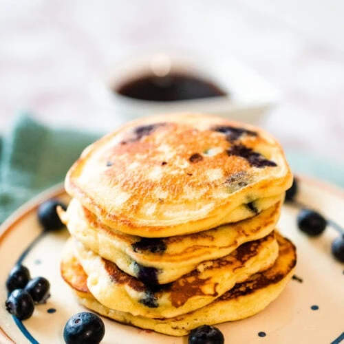 Fluffiest Keto Blueberry Pancakes with Almond Flour 6 thick keto pancakes with blueberries low carb recipe