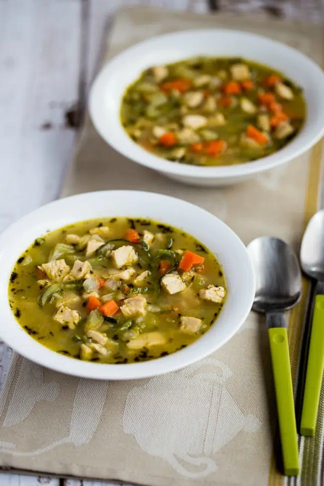 21 Delicious Keto Leftover Turkey Recipes 11 2 650 low carb turkey soup zucchini noodles kalynskitchen